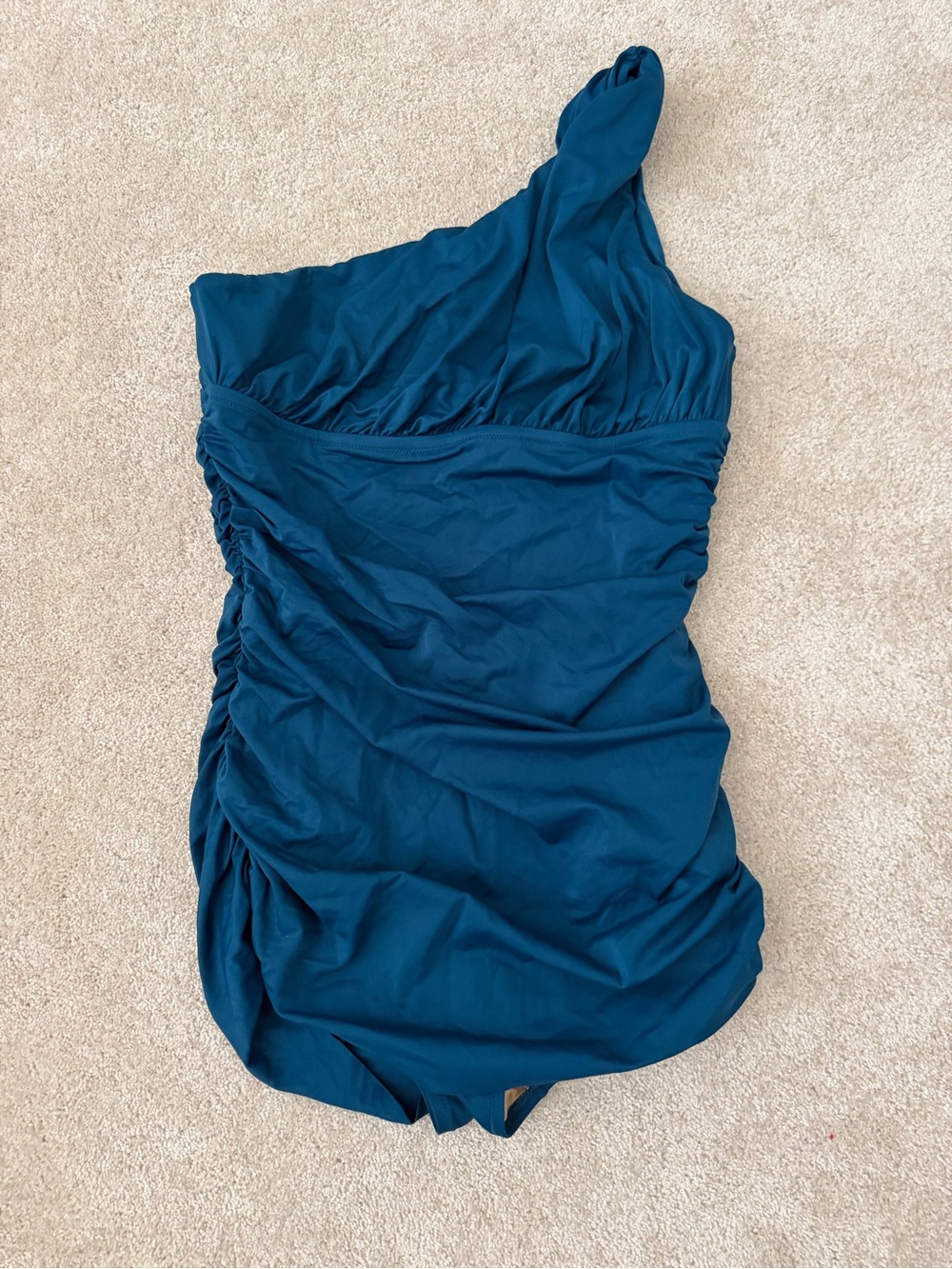 J Crew Teal One-Shoulder Ruched Swimsuit